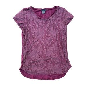 Ann Taylor | Lace Front Short Sleeve Blouse